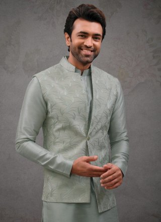Sonorous Green Silk Kurta Payjama with Jacket