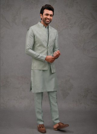 Sonorous Green Silk Kurta Payjama with Jacket
