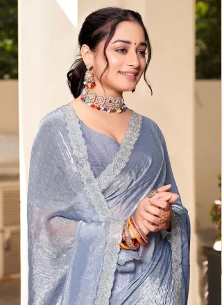 Sophisticated Aqua Blue Silk Classic Sari with Swarovski Work