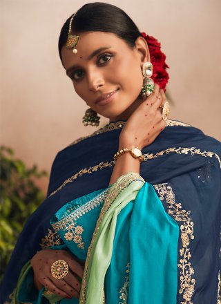 Sophisticated Blue Silk Trendy Suit with Embroidered and Sequins Work