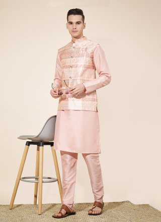 Sorcerous Pink Pure Silk Kurta Payjama with Jacket
