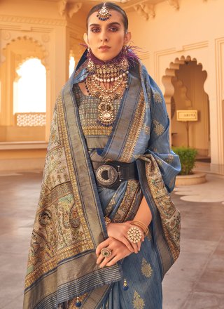 Specialised Blue Silk Trendy Saree