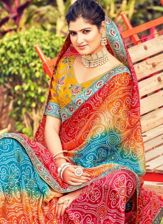 Specialised Multi Colour Chiffon Trendy Saree