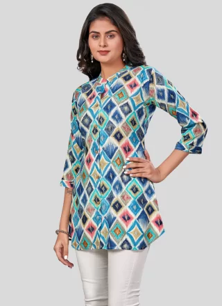 Spellbinding Multi Colour Rayon Casual Kurti with Print Work