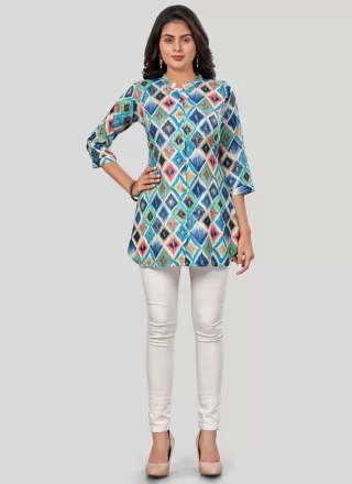 Spellbinding Multi Colour Rayon Casual Kurti with Print Work