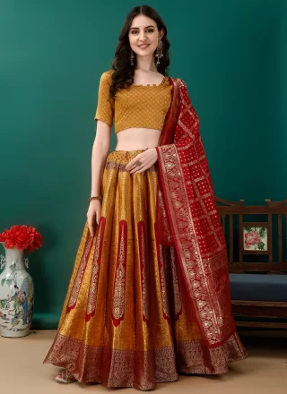 Spellbinding Mustard Jacquard Silk Lehenga Choli