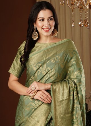 Splendid Green Viscose Trendy Saree with Weaving Work