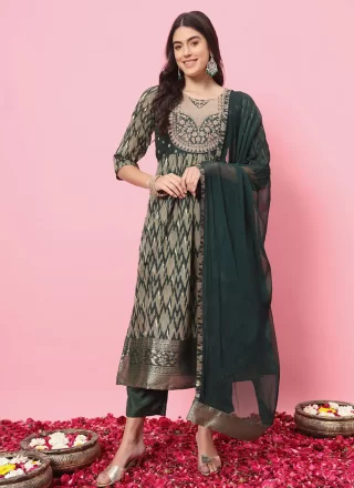 Staggering Green Cotton Silk Salwar Suit