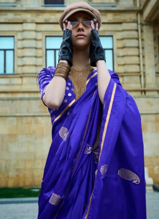 Staggering Purple Satin Classic Sari