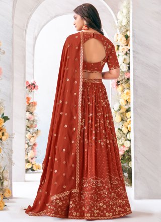 Staring Brown Georgette Readymade Lehenga Choli with Embroidered, Resham and Sequins Work
