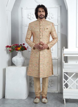 Sterling Gold Art Silk Sherwani Mens Wear