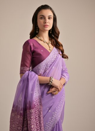 Sterling Lavender Cotton Traditional Saree with Weaving Work