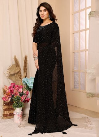 Buy Black Net Saree Floral Diamond Work Online