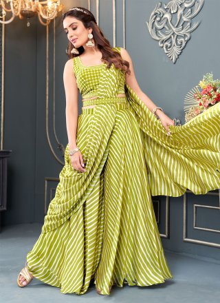 Stupendous Green Georgette Classic Sari with Embroidered Work