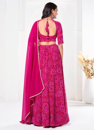 Stylish Pink Georgette A - Line Lehenga Choli with Print Work