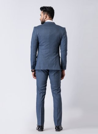 Suave Blue and White Cotton Tuxedo Suit