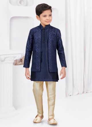 Suave Blue Banarasi Silk Sherwani Kids Wear