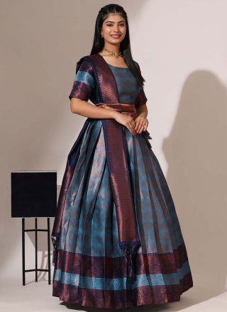 Subtle Blue Silk Lehenga Choli with Woven Work