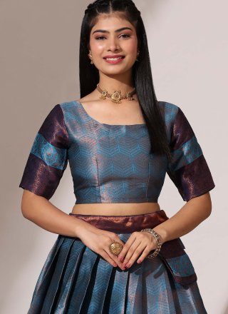 Subtle Blue Silk Lehenga Choli with Woven Work