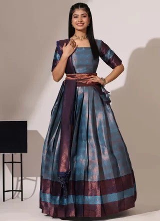 Subtle Blue Silk Lehenga Choli with Woven Work