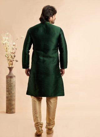 Subtle Green Jacquard Silk Kurta Pyjama with Machine Embroidery Work