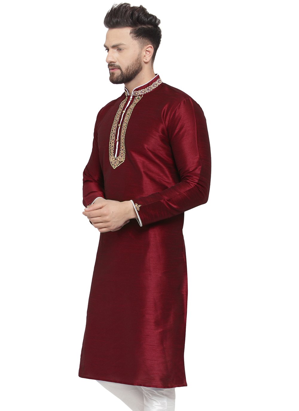 Shop Online Sumptuous Maroon Dupion Silk Kurta Mens Wear with ...