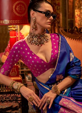 Sumptuous Violet Satin Contemporary Saree