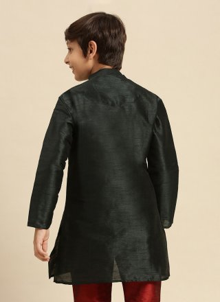 Sunshine Black Dupion Silk Angrakha Kids Wear with Embroidered Work