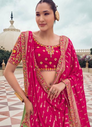 Superb Green Tissue Lehenga Choli with Embroidered and Print Work