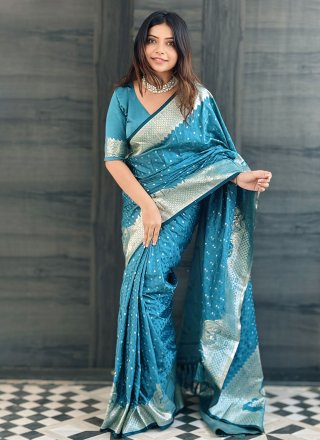 Superlative Blue Banarasi Silk Traditional Saree