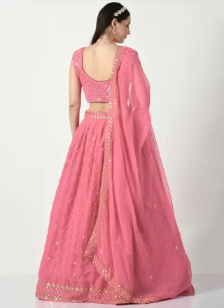 Surpassing Pink Faux Georgette A - Line Lehenga Choli with Embroidered and Sequins Work
