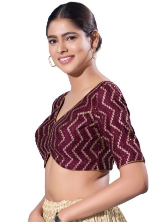 Surpassing Wine Silk Blouse with Embroidered Work