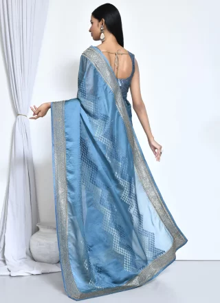 Swanky Blue Satin Silk Classic Sari
