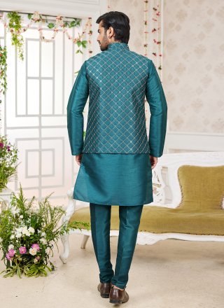 Swanky Green Art Banarasi Silk Kurta Payjama with Jacket