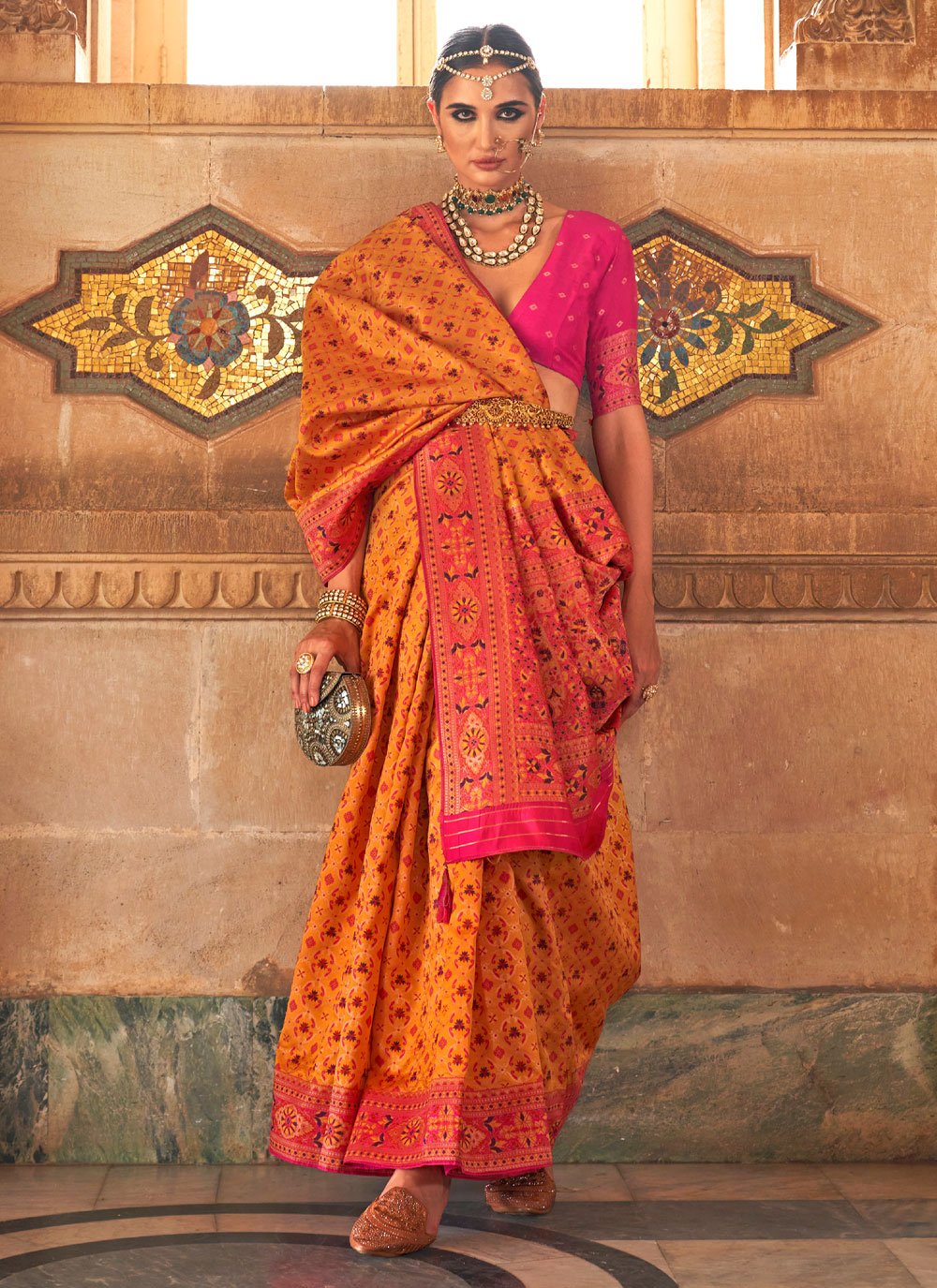 Buy orange Khadi Saree With blouse piece at Amazon.in