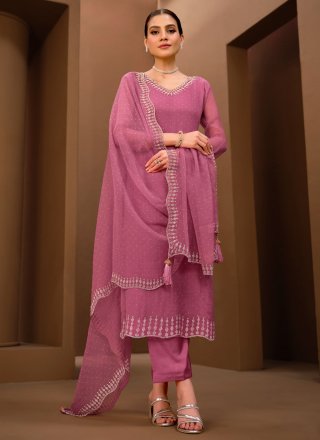 Swarovski Work Chiffon Salwar Suit In Pink