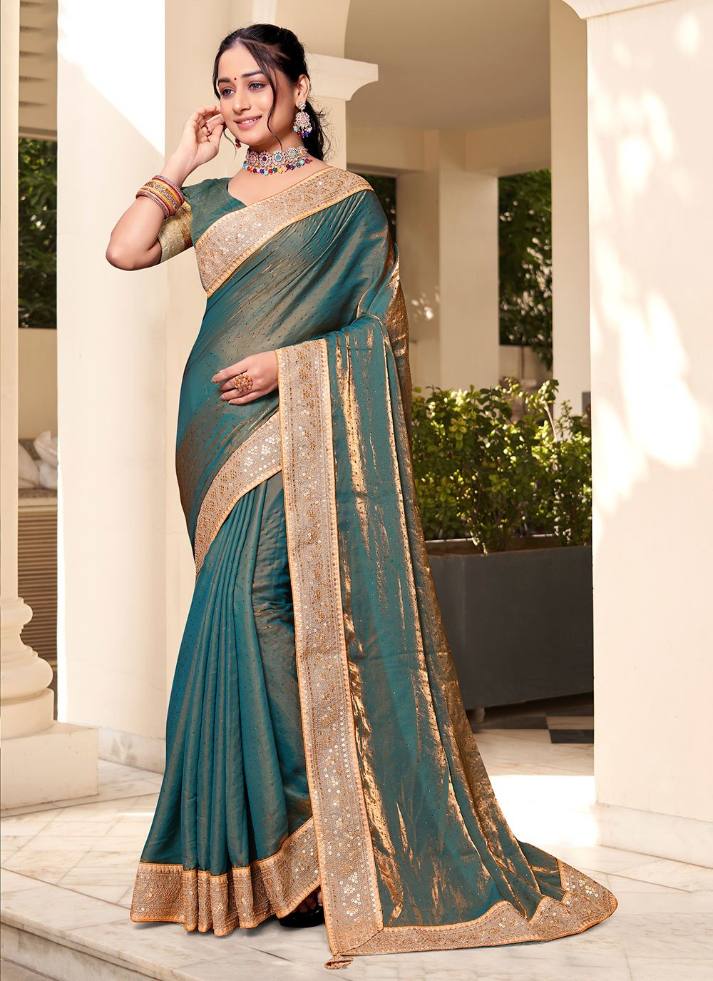 Buy Green Chiffon Embroidered Thread And Swarovski Work Saree For Women by  Nazaakat by Samara Singh Online at Aza Fashions.