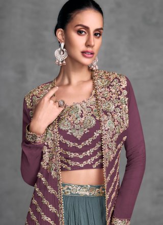 Teal Chinon Readymade Lehenga Choli