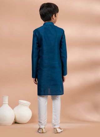 Teal Dupion Silk Kurta Pyjama