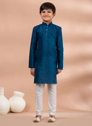 Teal Dupion Silk Kurta Pyjama
