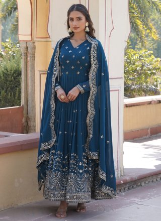 Teal Faux Georgette Designer Gown