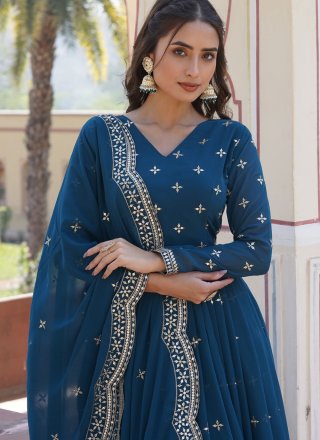 Teal Faux Georgette Designer Gown