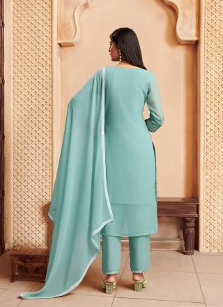 Teal Georgette Chikankari and Embroidered Work Designer for Casual