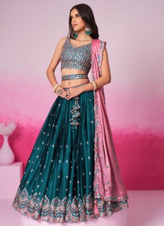 Teal Georgette Lehenga Choli with Embroidered and Sequins Work