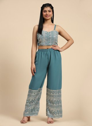 Teal Georgette Salwar Suit with Embroidered Work
