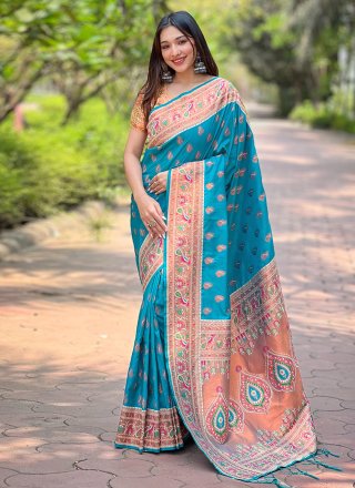 Teal Paithni Contemporary Saree with Woven Work