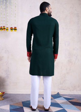 Teal Rayon Kurta Mens Wear with Fancy Work for Men