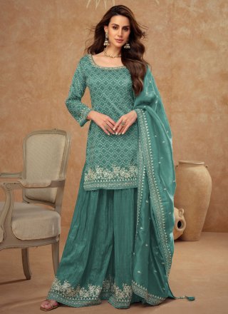 Teal Designer Denim Salwar Kameez and Teal Designer Denim Salwar Suit Online Shopping