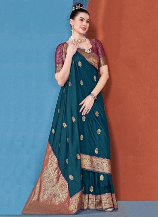 Teal Silk Traditional Saree with