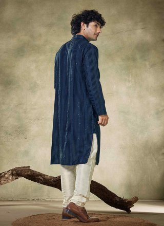 Teal Viscose Kurta Pyjama with Embroidered and Sequins Work